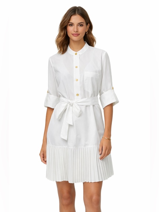 Banana Republic Factory Dresses & Skirts - Banana Republic White Pleated Shirt Mini Dress  Button Front & Belted Waist SZ M